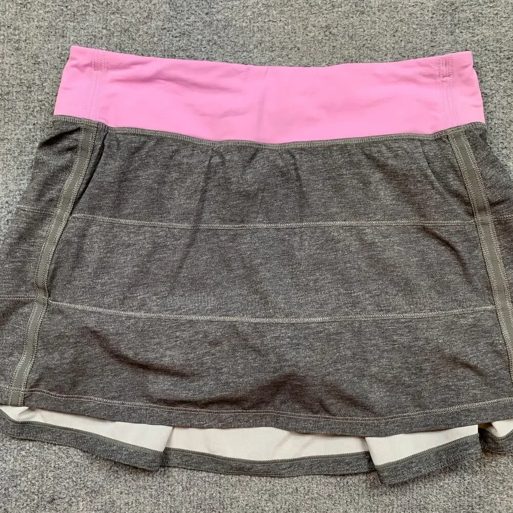 Lululemon Skort Womens 6 Light Pink Gray Pleated Pace Rival Pull On Zip Pocket